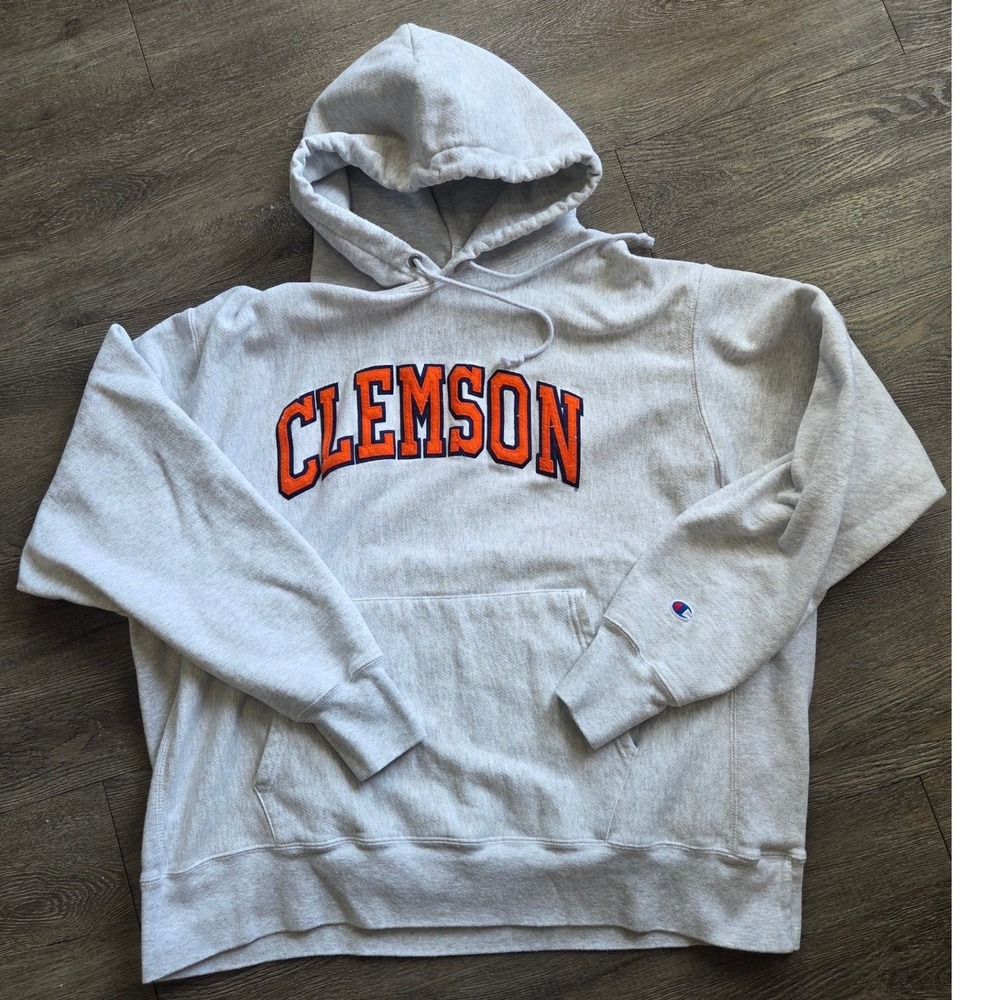 Champion Hoodie Mens 2XL Gray Clemson Reverse Weave Heavyweight Pullover